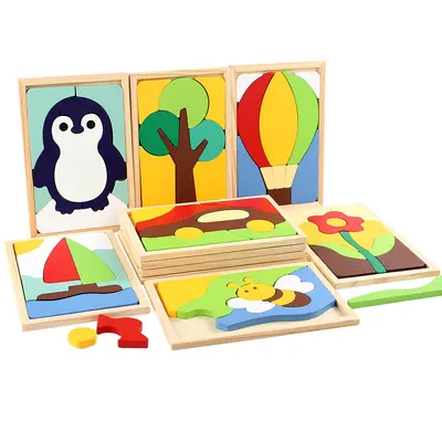Holzpuzzle-Spielzeug mit Cartoon-Motiven, Montessori-Steckpuzzle für Kinder