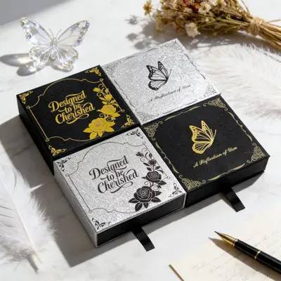 In Stock Starry Sky Silver PE Film Suspension Box Printed Pearl Jewelry Packaging Box Premium Gift Box Custom LOGO