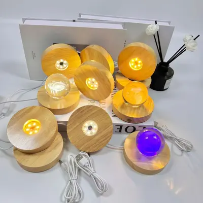Modernes minimalistisches Acryl-Kristallkugel-Nachtlicht mit Gummibaumholzsockel Holzhandwerk Dekoration Holzhandwerksprodukt