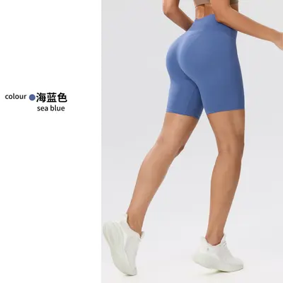 Yüksek Bel Kaldırıcı Kadın Bisiklet Şortu, Düz Renk, Yüksek Elastikiyetli Yoga Şortu - 7