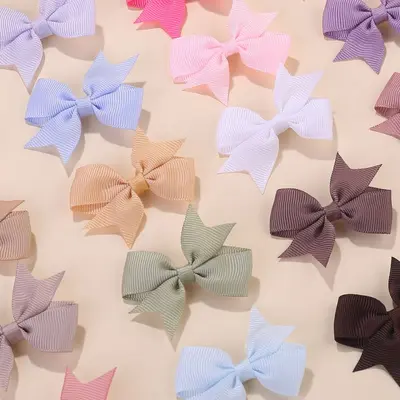 Children's Satin Bow Hair Clip, Solid Colour Ribbed, Handmade Swallowtail - 4