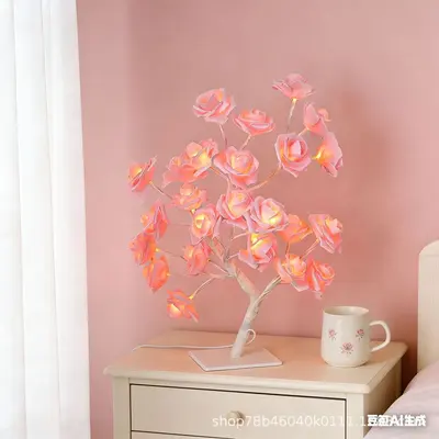 USB LED Artificial Rose Tree Lamp with Removable Plastic Base, Night Light