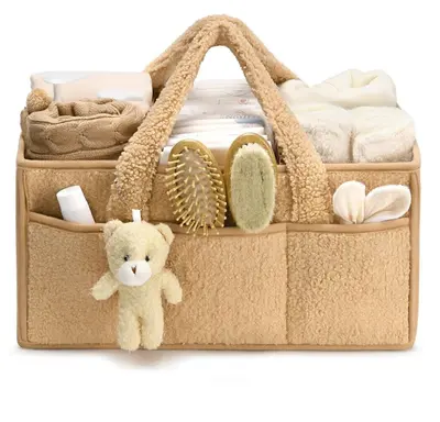 Teddy Fleece Bebek Bezi Saklama Çantası Bezi Saklama Torbasında Büyük Kapasiteli Seyahat Anne Çantası Ev Saklama Çantası - 9
