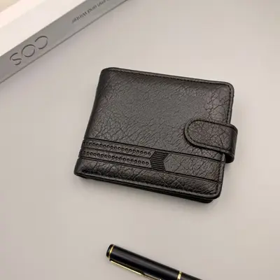 Men's wallet, large capacity, multi-card slots, retro litchi pattern, with buckle - 7