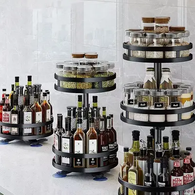 Küchenlagerschrank Aufbewahrungsbox drehbares Gewürzregal Metallorganizer Regal Gewürz-Gewürzflaschenregal - 2