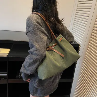 Retro-Damen-Tote-Bag mit großem Fassungsvermögen, schlichte Pendlertasche - 5