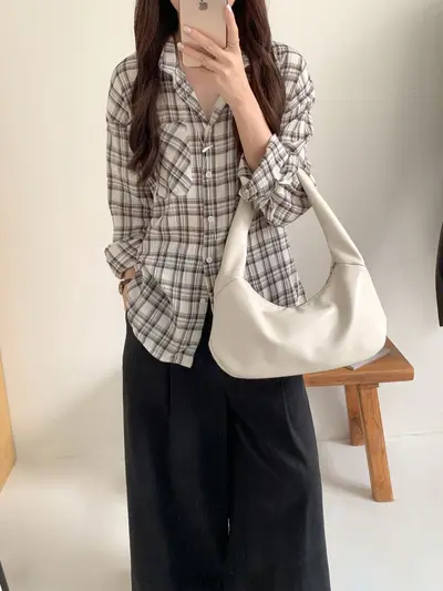 Korean-Style Minimalist Hobo Women's Handbag, Soft Leather, Single Shoulder