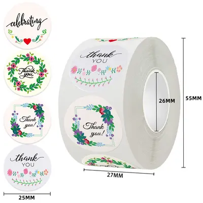 Thank You Stickers, Floral Seal Stickers for Baking Paper Envelopes - 8