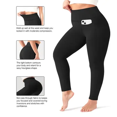 Plus Size High-Waisted Tummy Control Women's Yoga Pants, High Stretch - 3