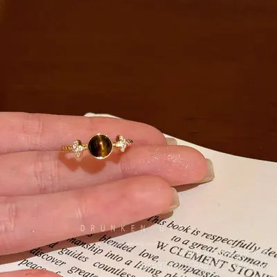 Tiger eye star water drop open ring - 9