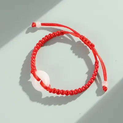 Creative new red string bracelet for men and women, imitation jade safety clasp, hand-woven double bracelet, jewelry, street stall source - 7