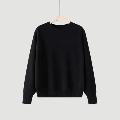 %100 Merino Yünü Dikişsiz Örme Kazak, Düz Renk, Bol Kesim - 7