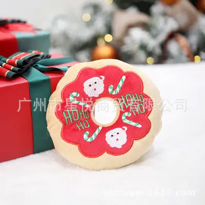 Nicovaer Pet Cross-Border Source Factory Small Cat and Dog Plush Christmas Donut Toy with Squeaker for Companionship - 8