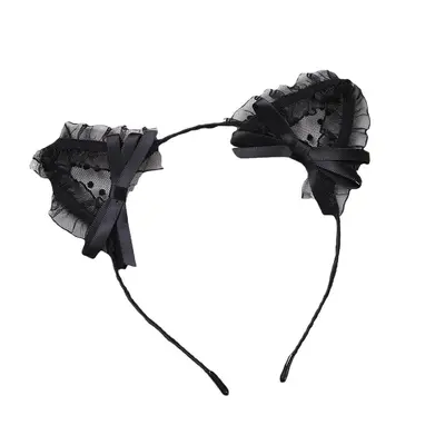 Cat Ear Headband with Lace Detail and Face Wash Band