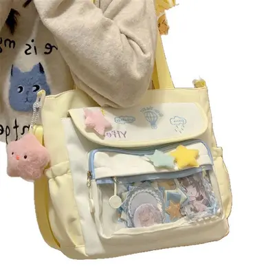 Tatlı işlemeli büyük kapasiteli tote çanta şeffaf çubuk darı ağrı çantası tek omuz öğrenci crossbody çanta kadın sevimli