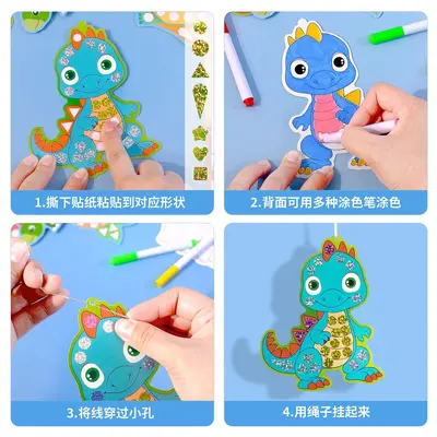 Dinozor Mozaik Çıkartma Seti, Ayna Yüzeyli DIY Erken Eğitim Oyuncağı