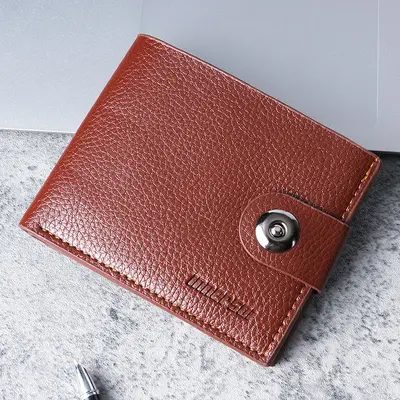 Magnetic Clasp Short Leather Men's Wallet with Zipper and Driver's License Slot - 8