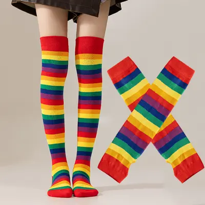 Rainbow Striped Socks for Women, Over-the-Knee Length
