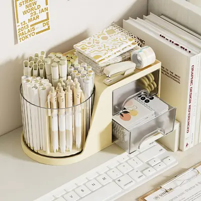 Rotating makeup brush organizer box