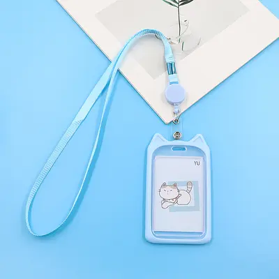 Retractable cat design student card holder with lanyard