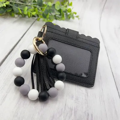 Silikonperlen-Armband mit Kartenhalter, Damenbrieftasche aus PU