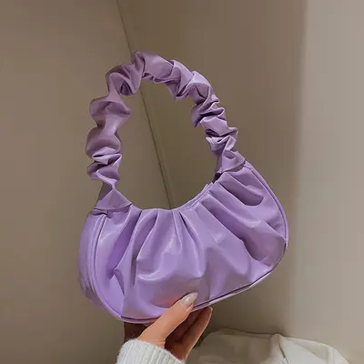 Koreanische Damen-Achseltasche, einfarbig, Falten-Wolkendesign - 10