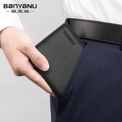 Herren-Kurzgeldbörse aus echtem Leder, schlankes schlichtes Design - 5