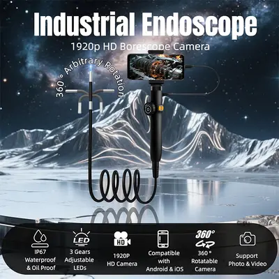360° Dönüşlü Ultra HD Endoskop Telefon Apple Android Görüntülü Kamera Araba Motor Karbon Başlığı