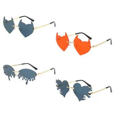 Halloween Frameless Heart Party Sunglasses with Tear Design