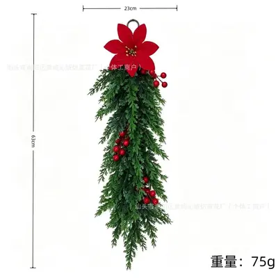 Yapay poinsettia ve sedir dalı kapı süsü, Noel dekorasyonu - 8