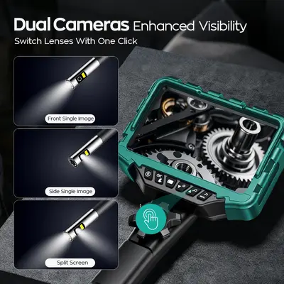 Industrial endoscope, dual lens, 360° rotatable, 7 inch screen, HD