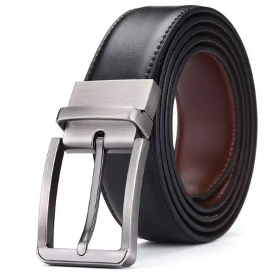 Foreign Trade Men's Genuine Leather Belt Business Pin Buckle Rotating Cowhide Waistband Cowhide Black Korean Style Men's Belt Stock Available