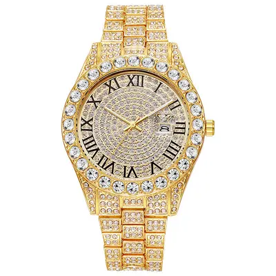 Damen-Quarzuhr mit Edelstahlband, Kalender und Strass - 6