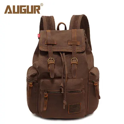 AUGUR Alge Segeltuch Retro Herren-Rucksack mit Laptopfach, Schultasche