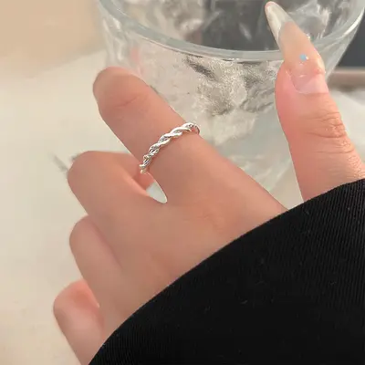 S925 Sterling Silver Twisted Ring Women Vintage Adjustable - 7