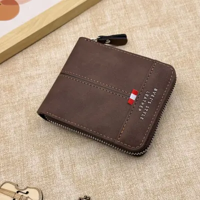 Men's Wallet, Large Capacity Matte Retro Horizontal Zipper Coin Purse - 8