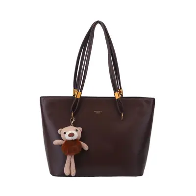 Large Retro Tote Bag, PU Leather, Solid Color - 8