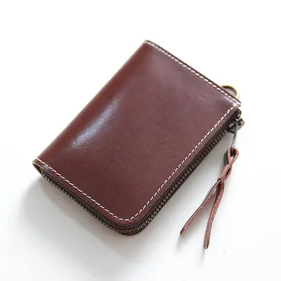 Handmade Retro Men's Wallet, Genuine Full-Grain Cowhide Leather, Short Zipper, Vertical - 12