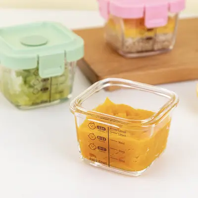 Hochborosilikat-Glas-Babybrei-Aufbewahrungsbox, Kinderschüssel, versiegelt, lagerfähig, hitzebeständig, hochtemperaturbeständig, mikrowellenfest, verdickt - 4