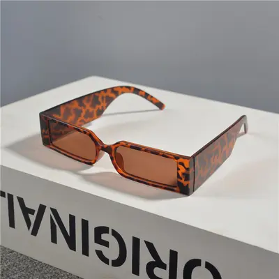 Retro Rectangular Narrow Frame Sunglasses, Unisex Hip-Hop Style - 12