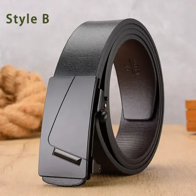 Men's classic automatic buckle belt PU leather belt smooth buckle work belt wholesale men's belt new style - 8