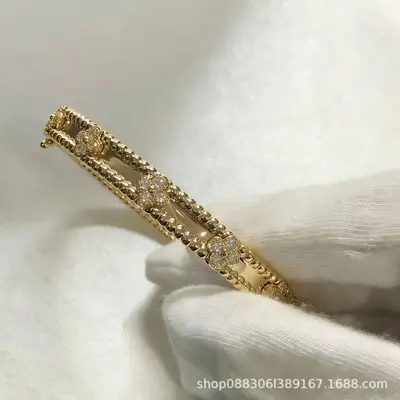 Four-leaf clover bracelet, 18K rose gold plating, full diamond - 7