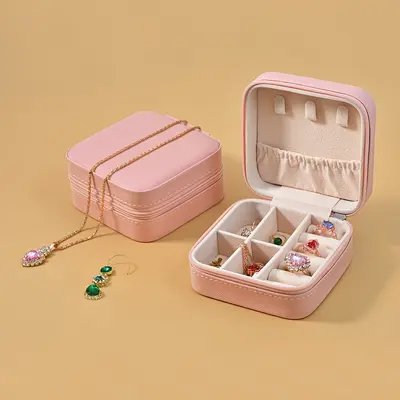 Edle hochwertige Schmuckschatulle mit Korkoptik tragbares Etui für Ohrringe Vintage-Ringe Halsketten Reise-Aufbewahrungsbox - 10