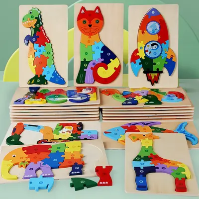 Wooden puzzle toy, shape matching, early education - 1