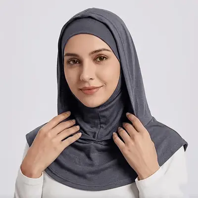 One-Piece Balaclava Liner Hat with Elastic Cotton Scarf and Hood