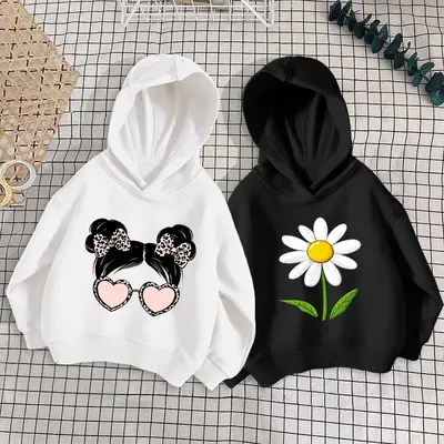 Kız çocuk bahar-sonbahar karikatür baskılı ince pamuklu sweatshirt
