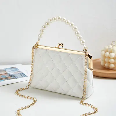 Embroidered Pearl Handbag with Diamond Quilting - 8