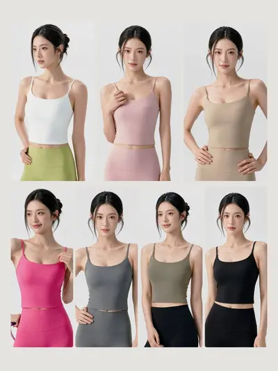 Sexy Yoga-Weste mit U-Ausschnitt und schöner Rückenpartie, Top mit Spaghettiträgern, kurz und eng, figurformend, Sport-BH mit halbfesten Cups für Damen