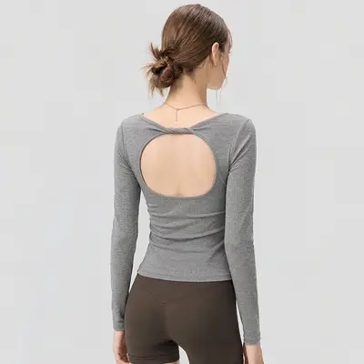Women's sports long sleeve top with chest pad, pilates fit - 6