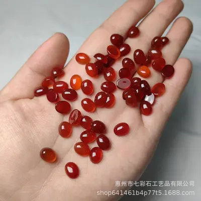 [Rote Achat Ringfassung] Halbkugelförmige rote Perlenform Ringfassung, ovaler Chalcedon loser Edelstein für DIY-Schmuckherstellung. - 10